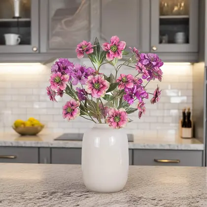 Zijden boeket met roze en paarse bloemen