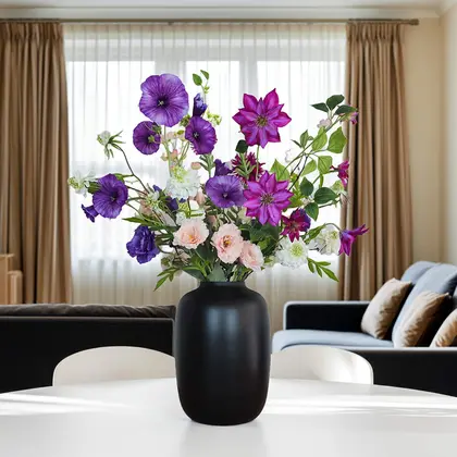 Zijden boeket met paarse en roze bloemen