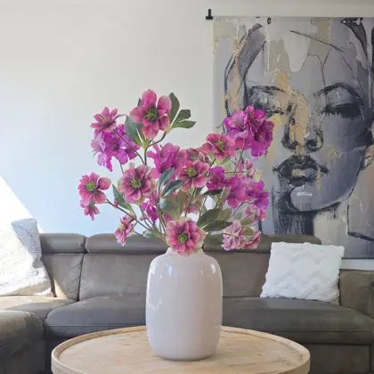 Zijden boeket met roze en paarse bloemen