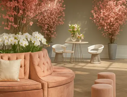 Kunstbloemen en zijden boeketten interieur kantoor
